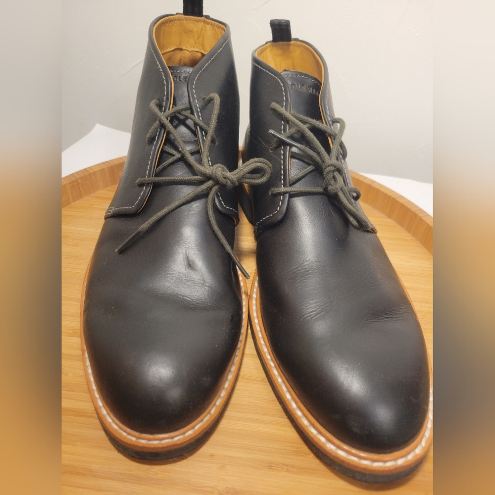 COLE HAAN MENS MORRIS BLACK LEATHER LACE UP CHUKKA BOOTS 8.5 - Picture 6 of 14